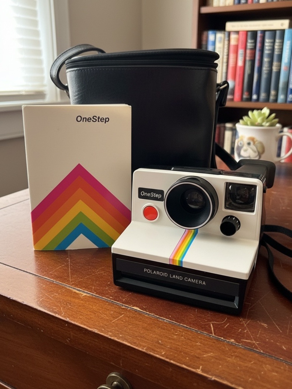 Polaroid OneStep Instant Camera in White with Rainbow Stripe